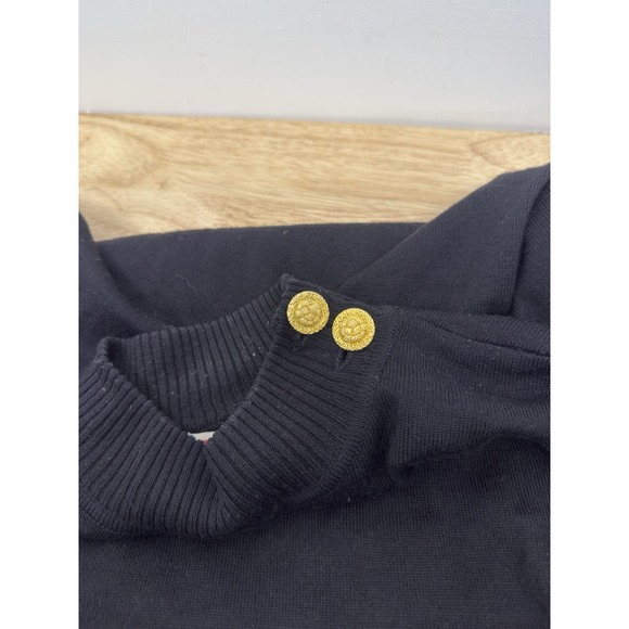 Chaus 1980s Vintage Black Gold Buttons Sweater Turtleneck Wool / Acrylic #8 - Picture 7 of 10